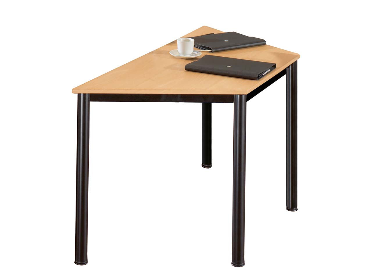 Konferenztisch "CONTACT Base" Trapez, 140 x 70/61 cm, schwarz, Buche geölt