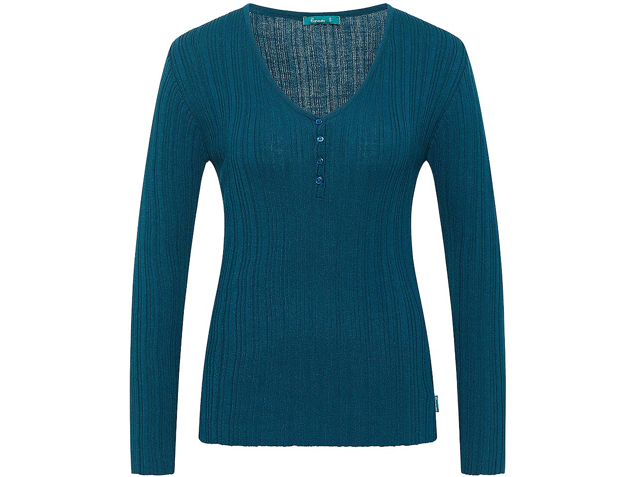 tranquillo Damen-Bluse mit geknöpftem V-Ausschnitt, bermuda blue, Gr. S
