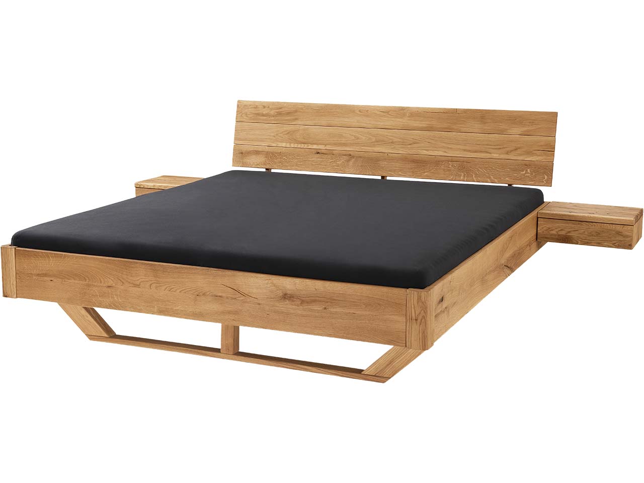 Massivholzbett "Bolle" mit Holzkufen und Kopfteil, 160 x 200, Wildeiche