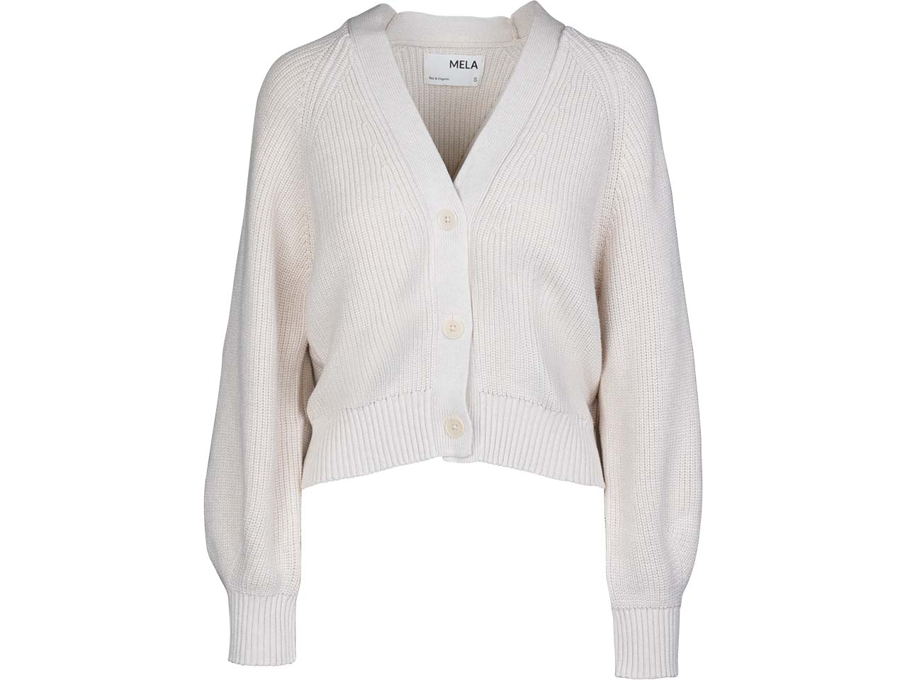 MELA Bio-Damen-Rippstrick-Cardigan 'BHUMA' mit Raglan-Ärmel, creme melange, Gr. L